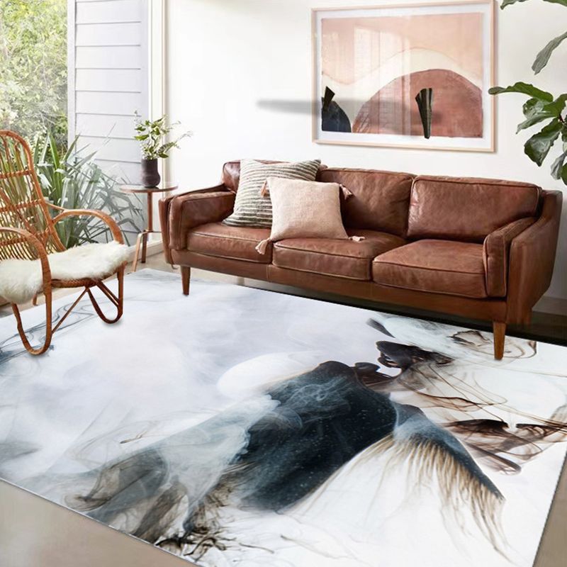 Light Pink Abstract Print Rug Polyester Modern Rug Washable Rug for Drawing Room