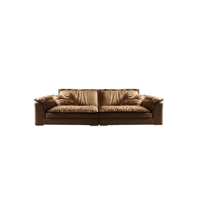 Modern Faux Leather Brown Sofa Pillow Top Arm Cushions Sofa & Chaise