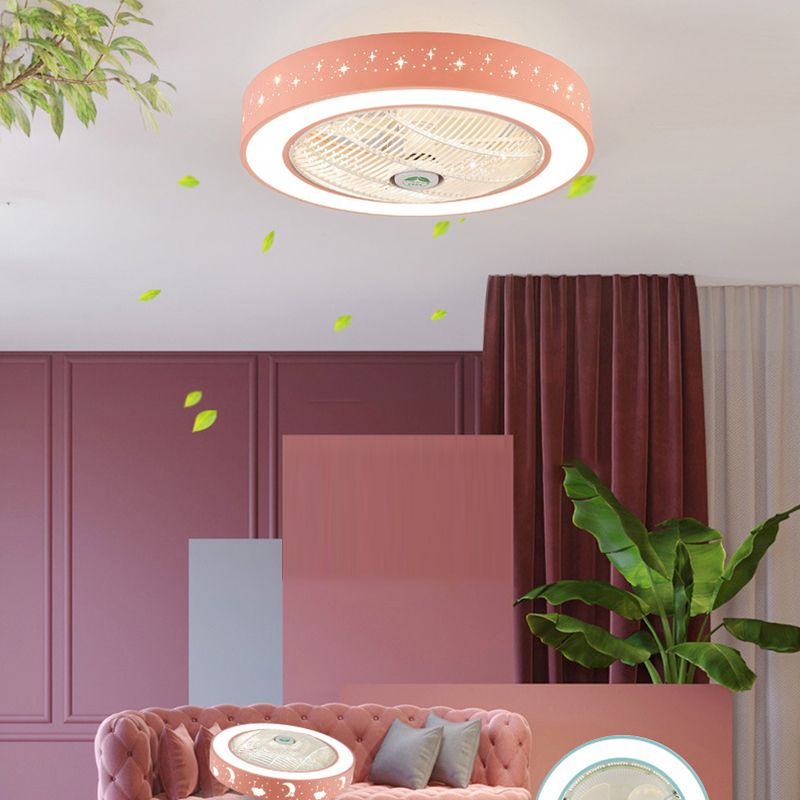 Macaron Ventilateur de plafond creux Light Metal Bedroom LED Semi Flush Mount Éclairage