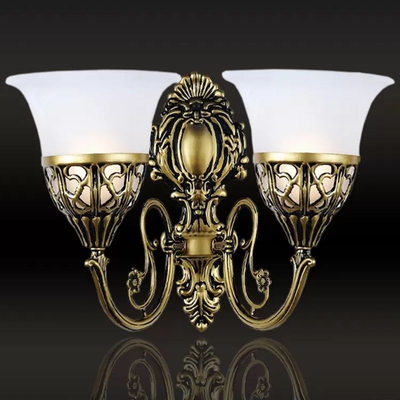 Bronze 2 lumières Moup Mot Lampe vintage Verre blanche Verre Verre Verre de cloche Éclairage pour le couloir pour le couloir