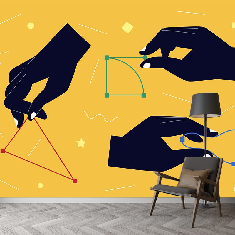 Modern Art Geometry Wall Mural Black-Yellow Moisture Resistant Wall Covering for Home