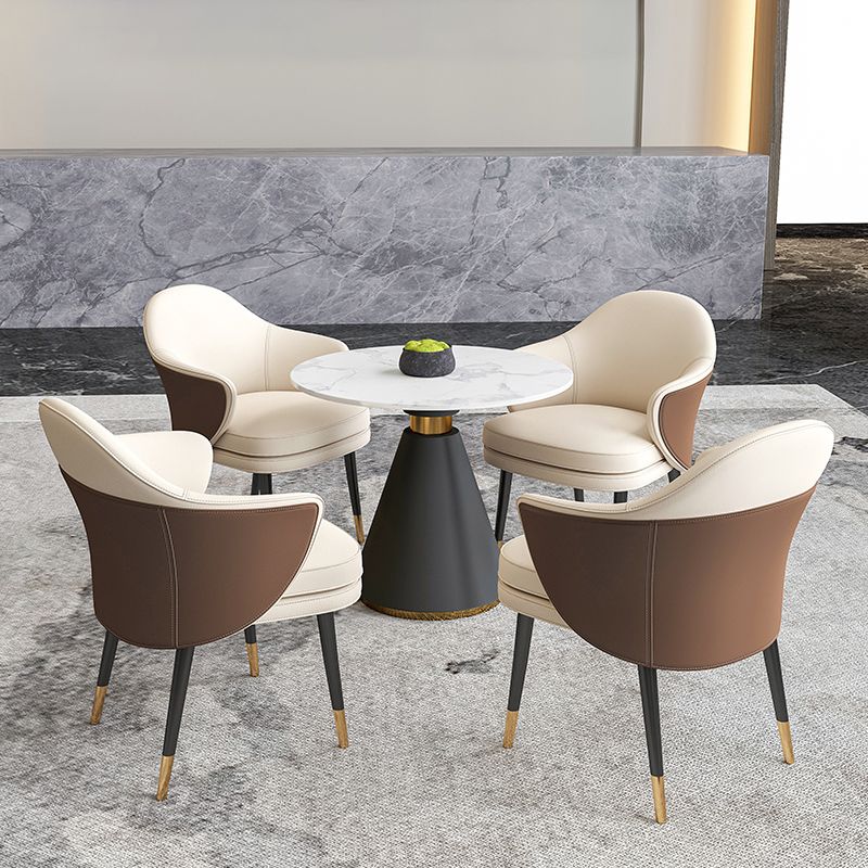 Round Pedestal Dining Set 1/4/5 Pieces Stone Top Modern Dinette Set in White