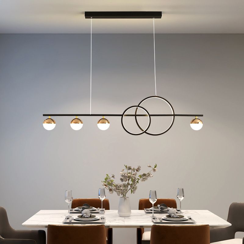 Black / Gold Contemporary Ceiling Pendant Fixture Metal and Glass Kitchen Island Light