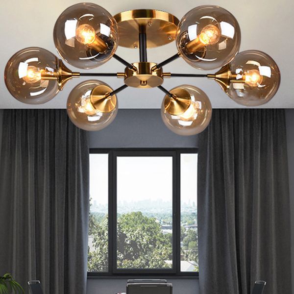 Sphère contemporaine luminaire luminaire de verre lampes de montage à chasse d'eau en or