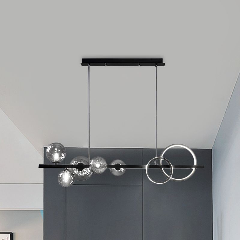 Lampada dell'anello e Globe Isola Contemporanea vetro a 7 teste Luce sospese per sala da pranzo
