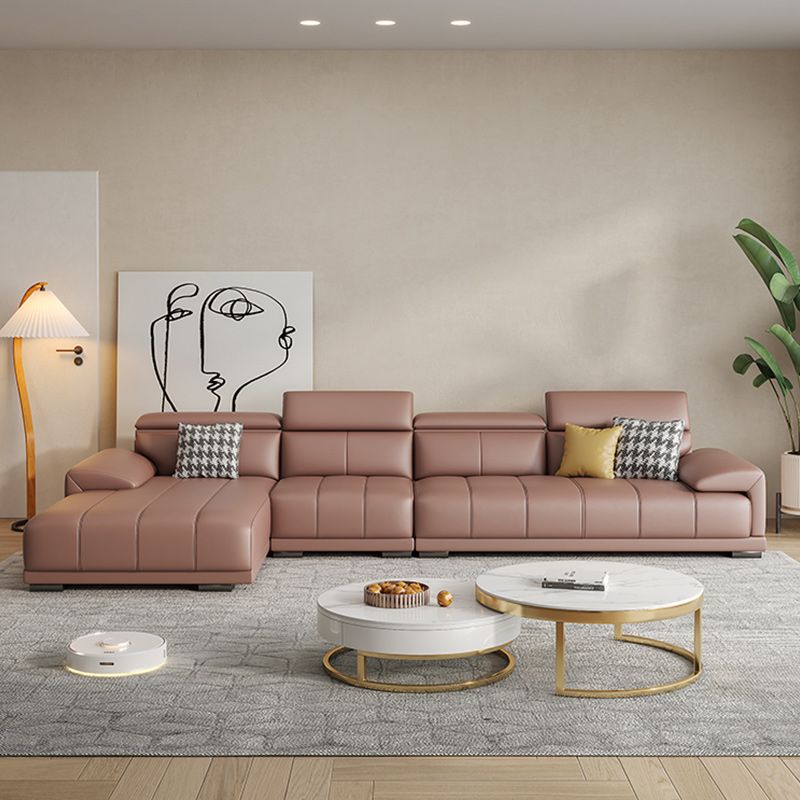 Faux Leather Sofa and Chaise Pillow Top Arm Sewn Pillow Back Seating