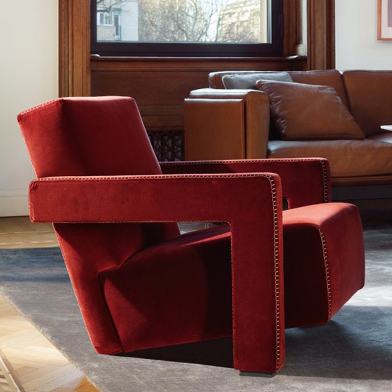 Solid Color Lounge Chair Living Room Square Arms Armchair with Legs