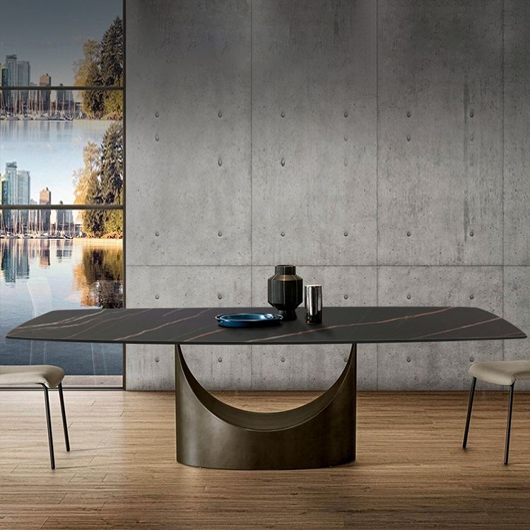 Mesa de comedor de piedra sinterizada Rectángulo de estilo industrial Mesa base de un solo pedestal para el hogar
