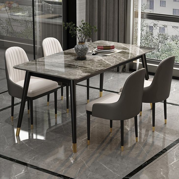 Sintered Stone Top Dining Table in Grey Industrial Indoor Table with 4 Legs