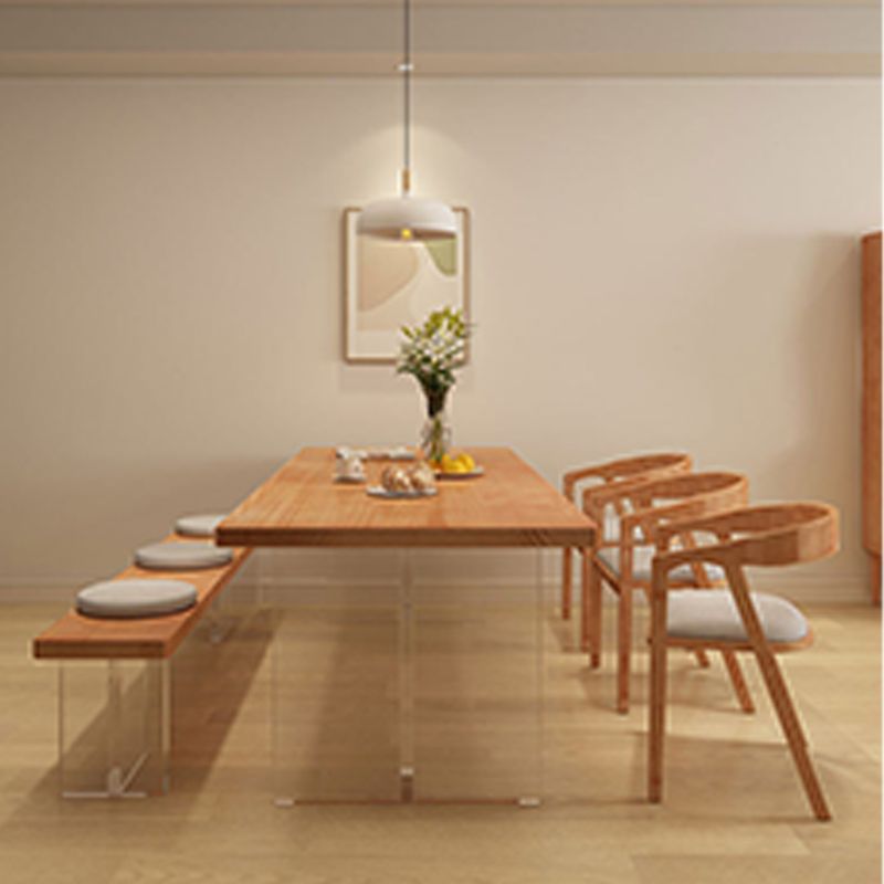 Rectangle Acrylic Base Dining Table Medieval Modern Style Wood Table for Kitchen