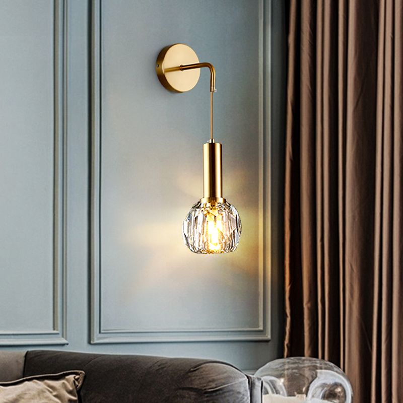 Nordic Metal Wall Light Globe Gold Wall Sconce with Crystal for Bedroom