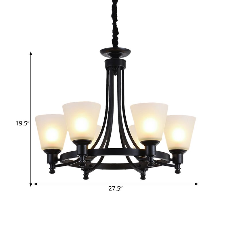 6/8 teste a pendente lampadario rustico soggiorno lampada a sospensione con tonalità conica in vetro opale in nero