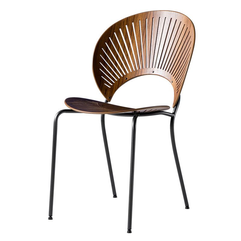 Industrial Style Patio Side Chair Open Back Armless Chair with Black Legs