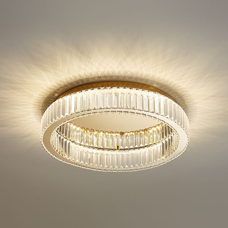 Plafonnier LED de luxe moderne, montage circulaire en acier inoxydable avec abat-jour en cristal