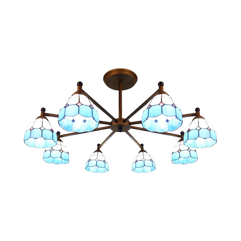 Assalto a forma di cupola in sospeso rustico colorato rustico vetro 8 luci lampadario in rosso in rosso/blu/giallo per illuminazione per camera da letto