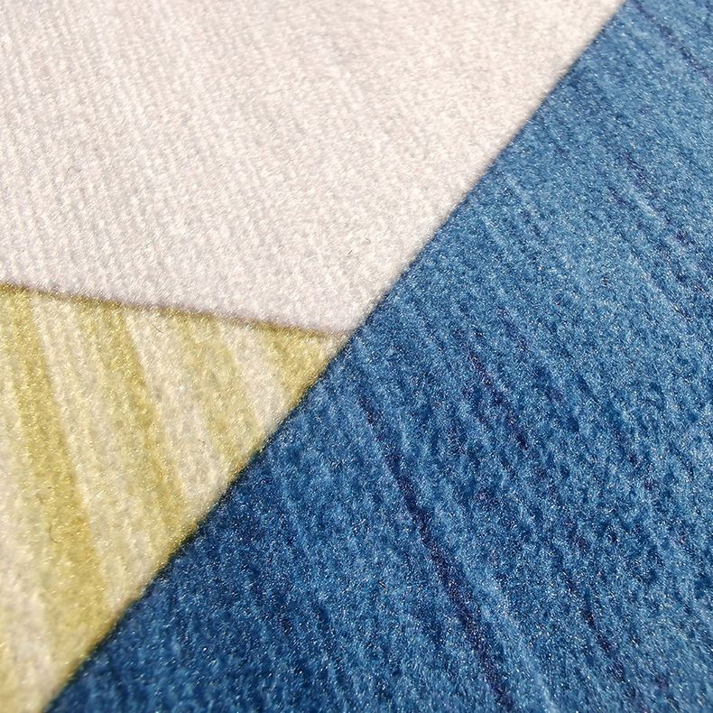 Fancy Modern Rug Blue Geometric Pattern Polyester Area Carpet Non-Slip Backing Rug for Living Room