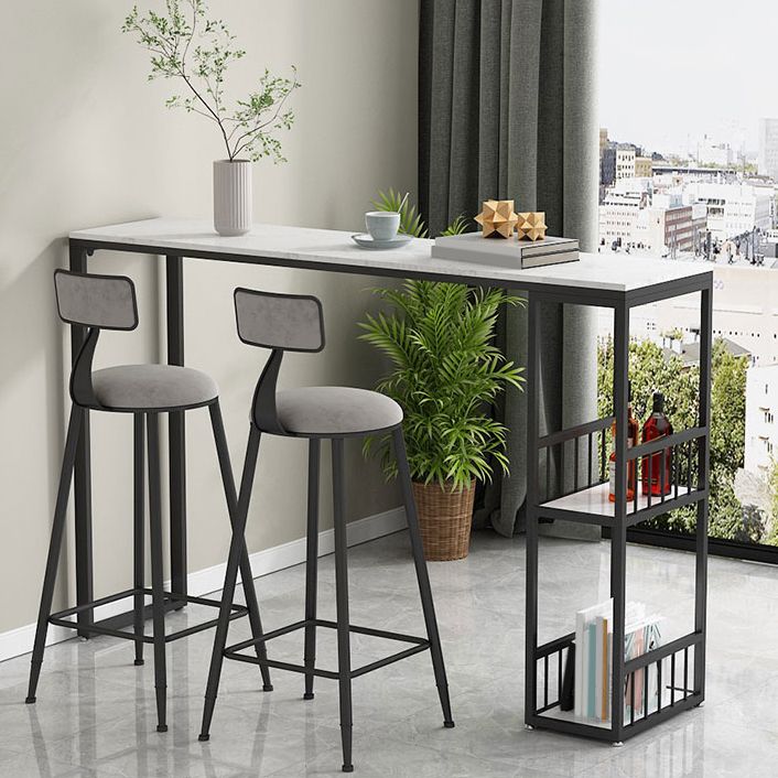 Modern 1/3 Pieces Bar Table Set Rectangle Stone Counter Table with High Stools