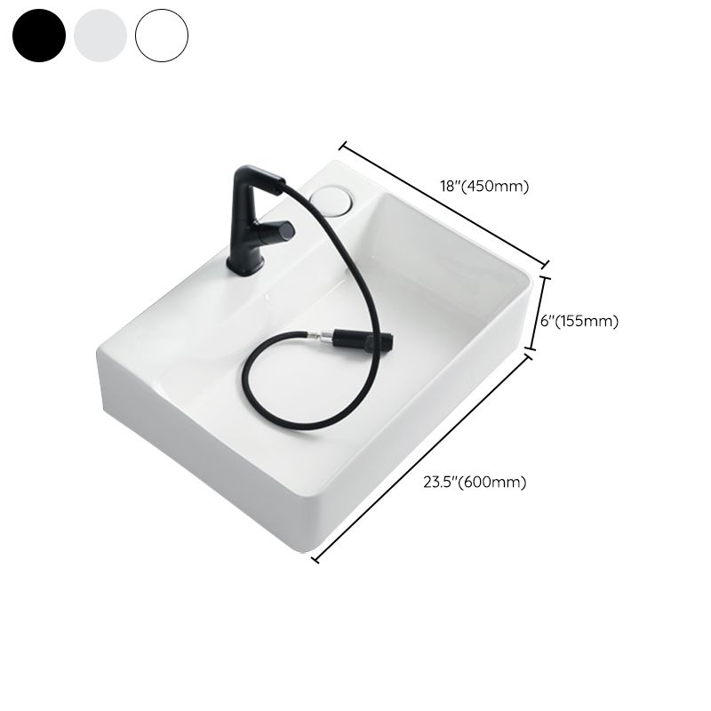 Modern Bathroom Sink Porcelain Rectangular Vessel Lavatory Sink with Pop-Up Drain