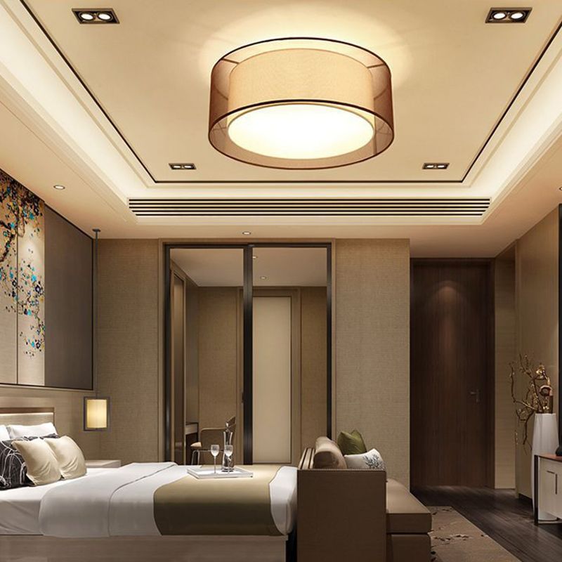 Lámpara de techo de montaje empotrado con sombra de café, dormitorio tradicional de tela cerca de la lámpara de techo