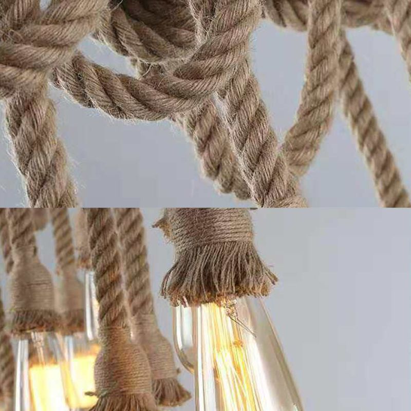Luce a ciondolo di Brown Coffee Shop isola in stile in ferro battuto in stile classico industriale con corda di canapa