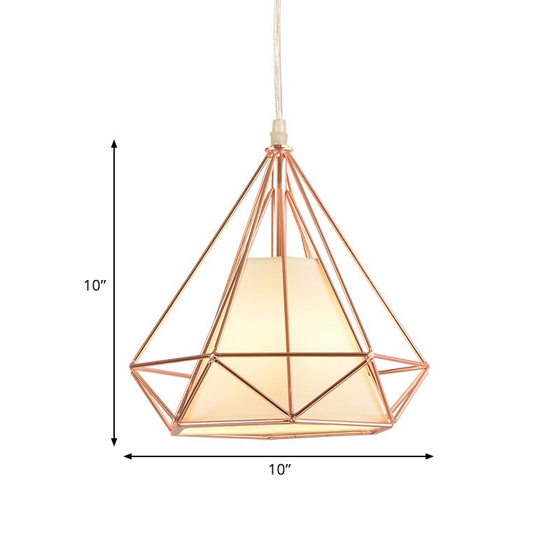 Rose Gold Diamond Cage Ceiling Light Macaron Style Metal and Fabric 1 Light Coffee Shop Pendant Lighting