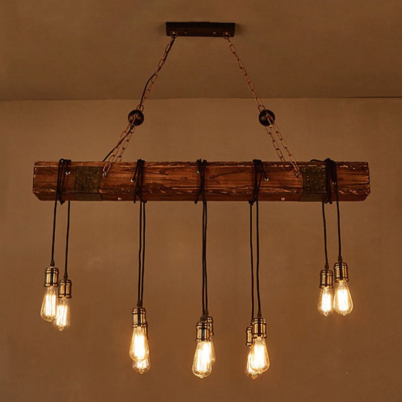 Industrial Bulb Pendant Island Lighting Wood Multiple-Light Island Pendant Lights