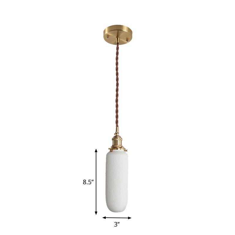 Capsula a costola rustica/Ellisse Dropserve Ceramica a lampadina singola ceramica appendi la luce in bianco e ottone