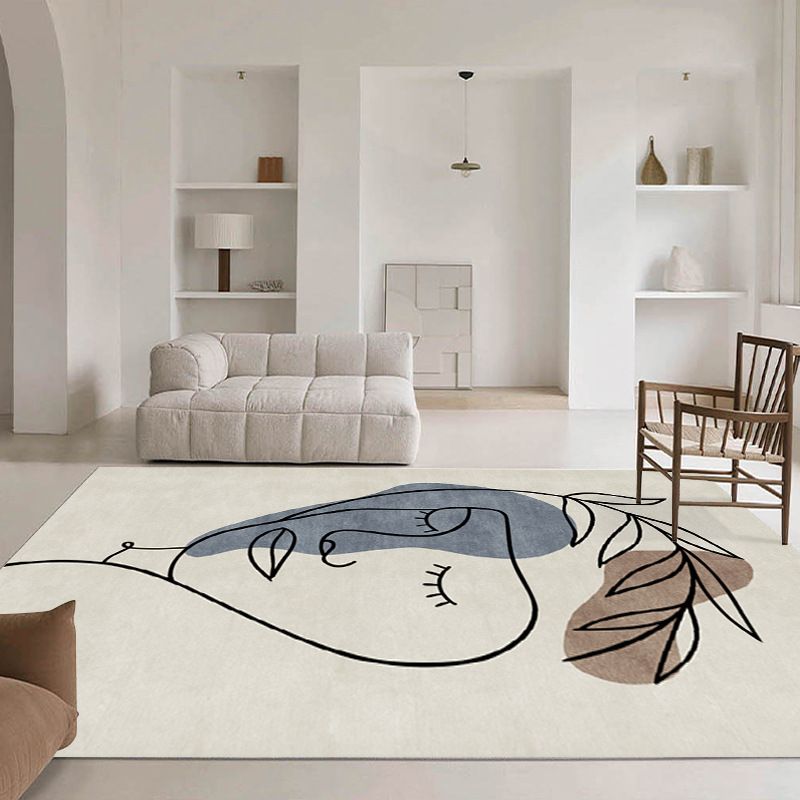 Rectangle Shape Abstract Pattern Rug Living Room Polyester Washable Area Rug