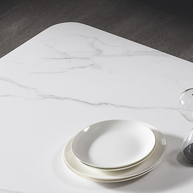 Rectangle Modern Dining Table White Sintered Stone Top Gold Metal Base Table