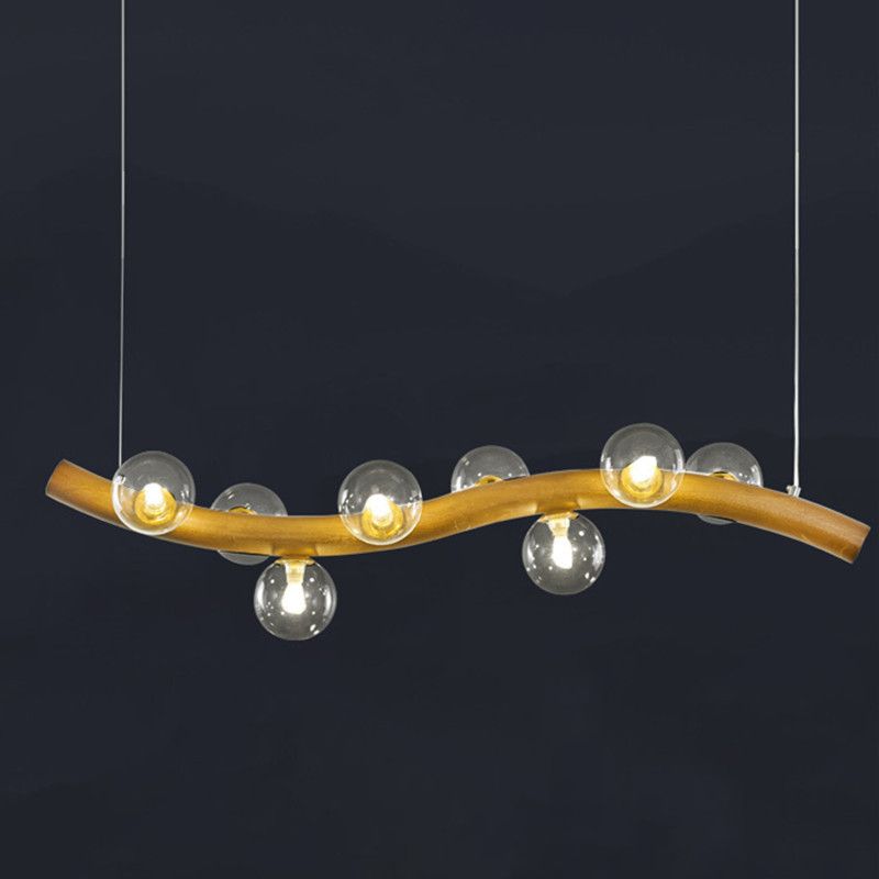 Wood and Glass Hanging Light Modern Island Light Fixture for Dining Room