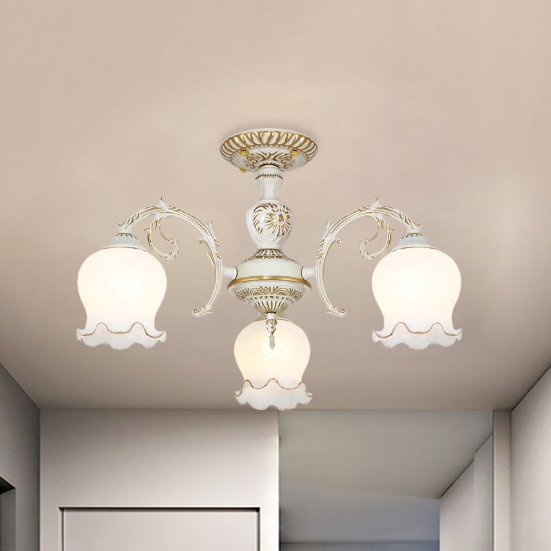 Blume Wohnzimmer semi Flush Rustikale Weiss Glas 3/5/6 Bulben Beige Flush Mount Light Halterung