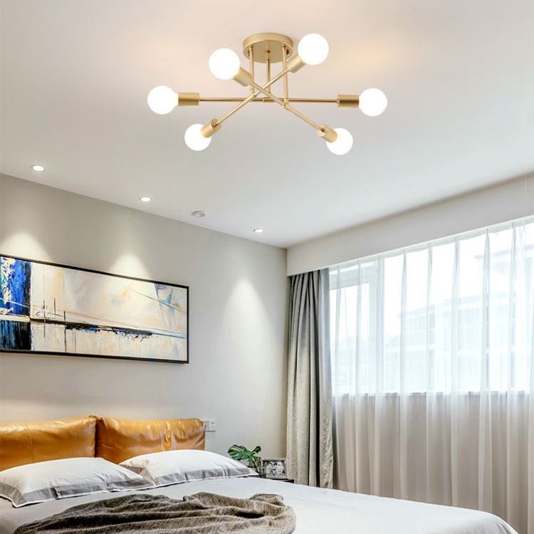 Multi-Light Semi Flush Mount in Industrial Vintage Style Bare Bulb Ceiling Light