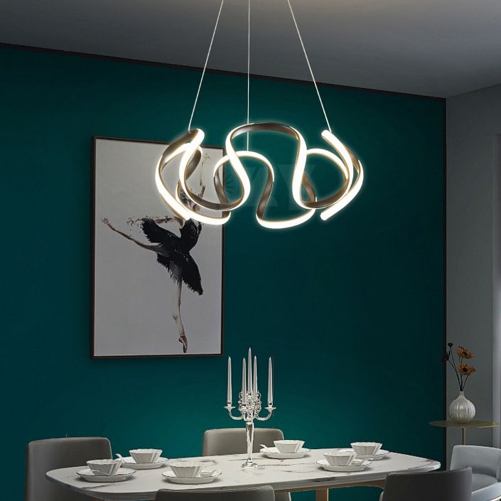 Adjustable Hanging Cord Chandelier Light Modern Simplicity Symmetrical Curves Metal Ceiling Pendant for Restaurant