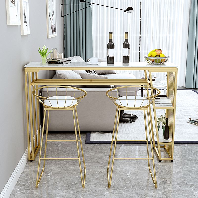 Contemporary Style Rectangle Bar Table Faux Marble Bistro Bar Desk with Storage