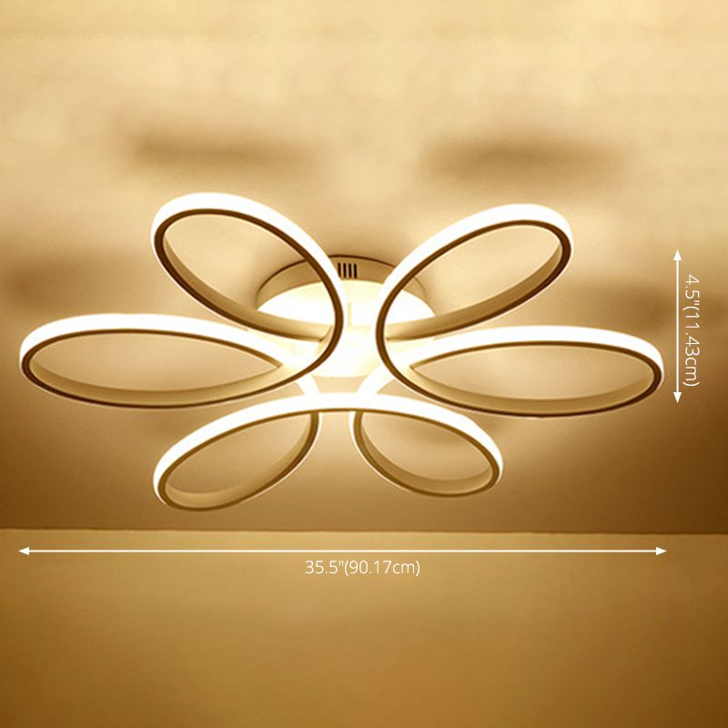 Forme de pétale Ligne LED minimaliste Lumière Aluminium Salle à manger de style contemporain Salle Semi Flush Mount Éclairage