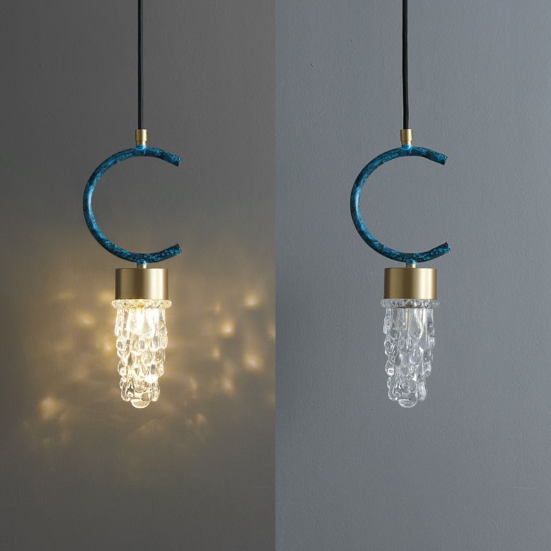 Small Crystal Glass Drop Lamp Postmodernism LED Suspension Light Fixture for Bedroom