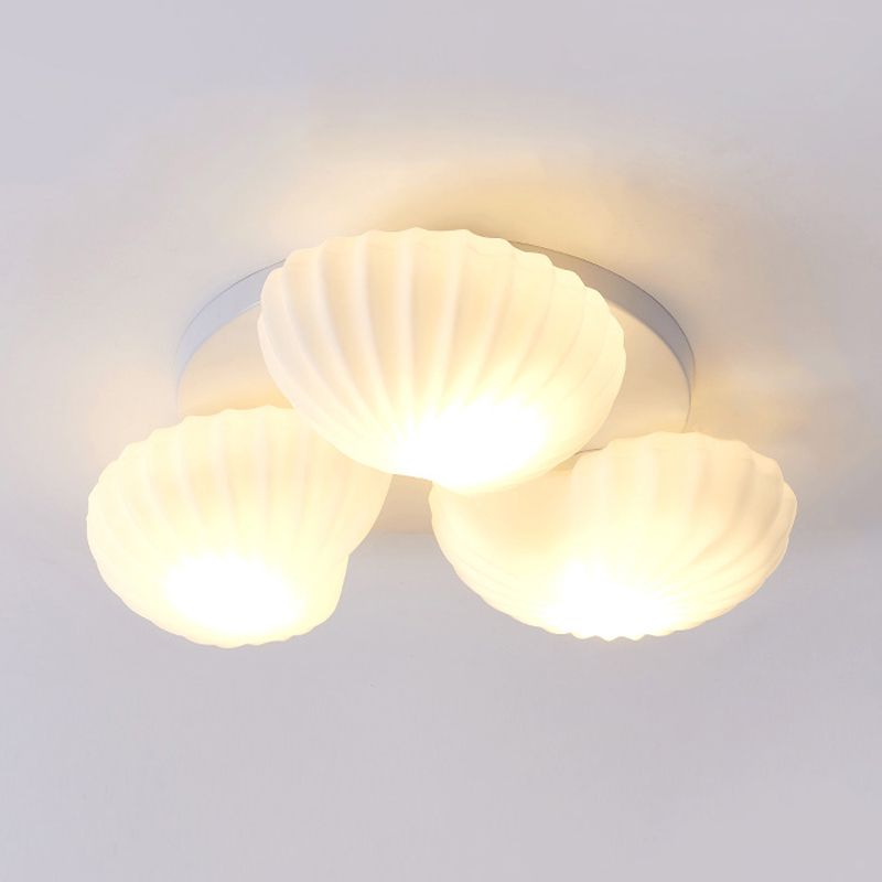 Plafonnier nautique à 3/5 lumières en forme de coquille Saint-Jacques en verre blanc, éclairage de plafond pour le salon