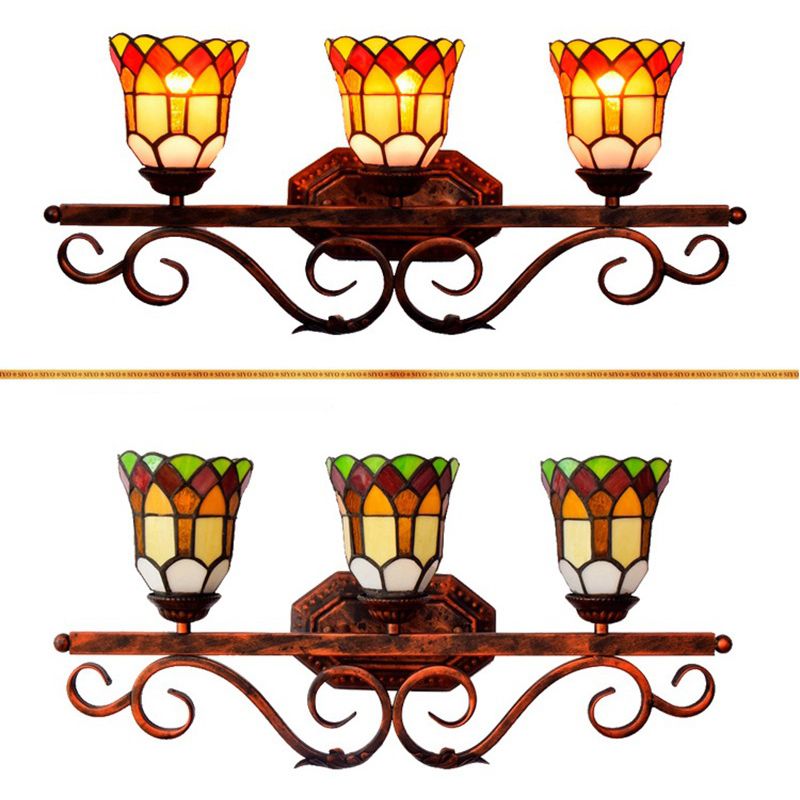 Multicolor Tiffany Wall Vanity Light 3 Heads Up and Down Lighting over Mirror Vanity Lights