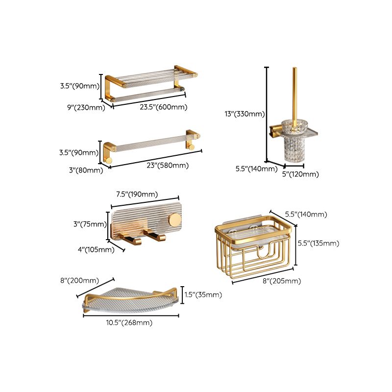 Modern Golden Bathroom Accessory As Individual Or As a Set with Bath Shelf