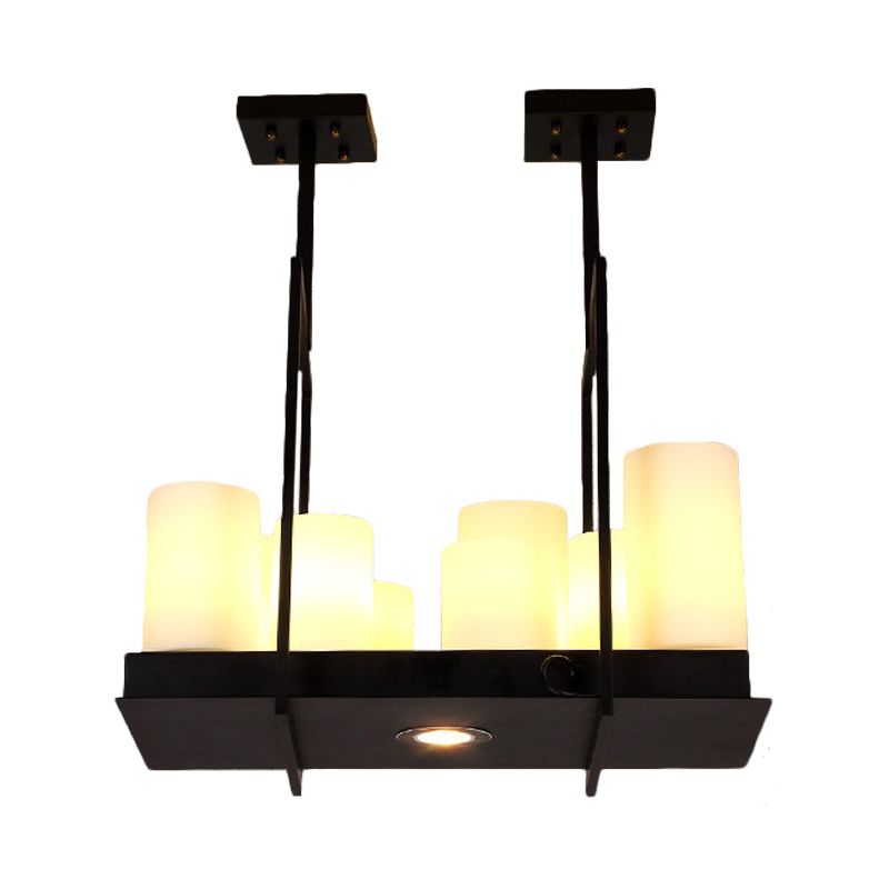 8/12/16 Lights Island Pendant Light Traditional Barrel Frosted Glass Hanging Lamp in Black for Dining Room