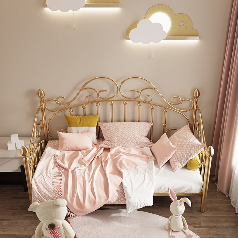 Glam Metallic Bed Frame 45" Tall Open-Frame Bed with Headboard