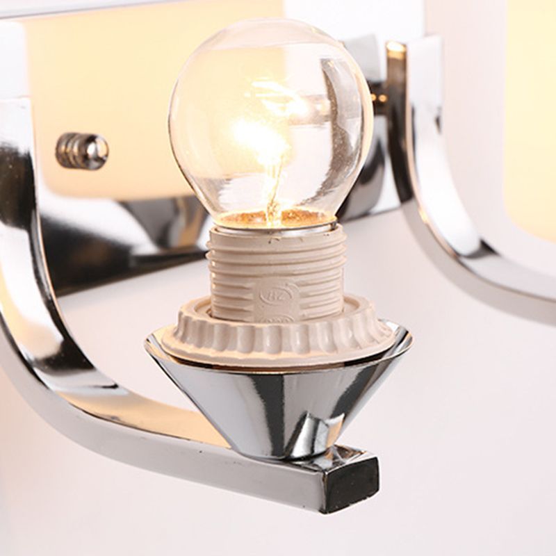 Lámpara de pared de vidrio cilíndrico de leche blanca accesorio de iluminación de estilo de estilo contemporáneo en plata pulida