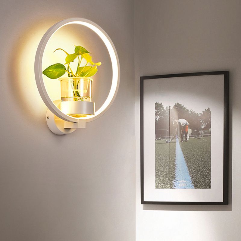 Decorative Halo LED Wall Sconce Metal Bedroom Wall Light Fixture with Glass Hydroponic Pot