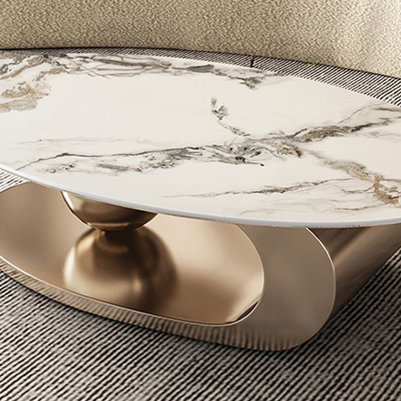 16.1" H Irregular Metal Base Round Slate Coffee Table For Living Room