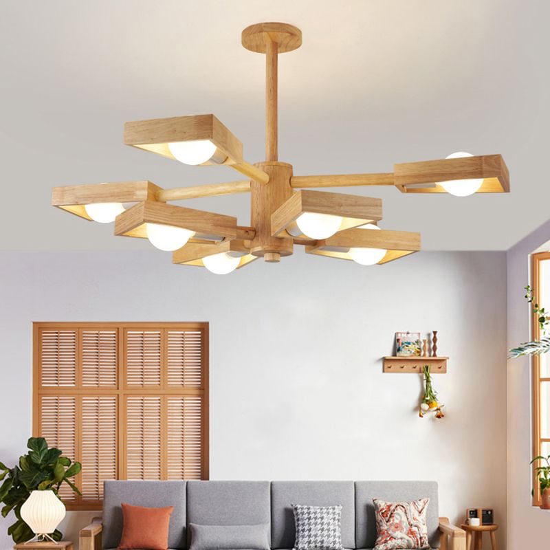 Wood Trapezoid Chandelier Pendant Light Japanese Living Room Pendant Light Fixture