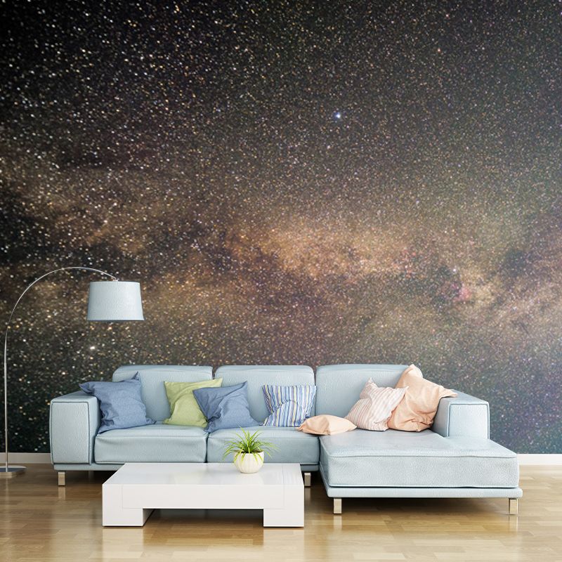 Whole Galaxy Wall Mural Decal Modern Fascinating Night Sky Wall Covering in Purple-Yellow