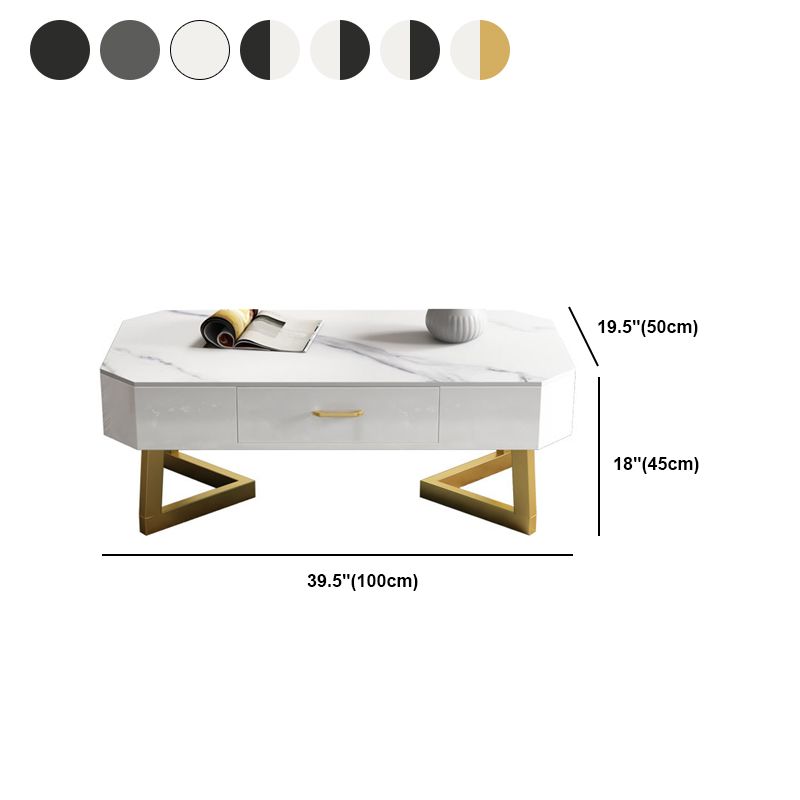 Cross Legs Coffee Table Stone Top Rectangular Cocktail Table