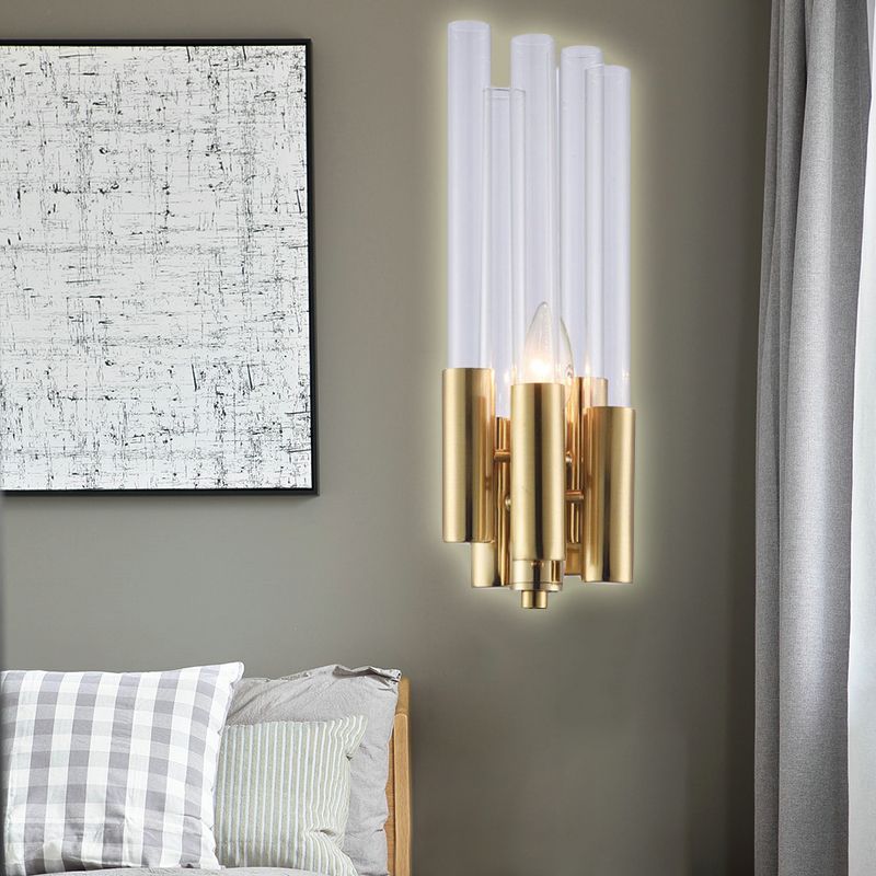 Postmoderne 1 Lumière Gamique Lumière avec Flute Crystal Shade Gold Candelabra Mur Mount Lumière