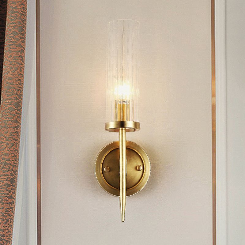 Cilinder SCONCE LICHTING POST Modern helder prismatisch glas 1 hoofd hoek muurmontage lamp in goud