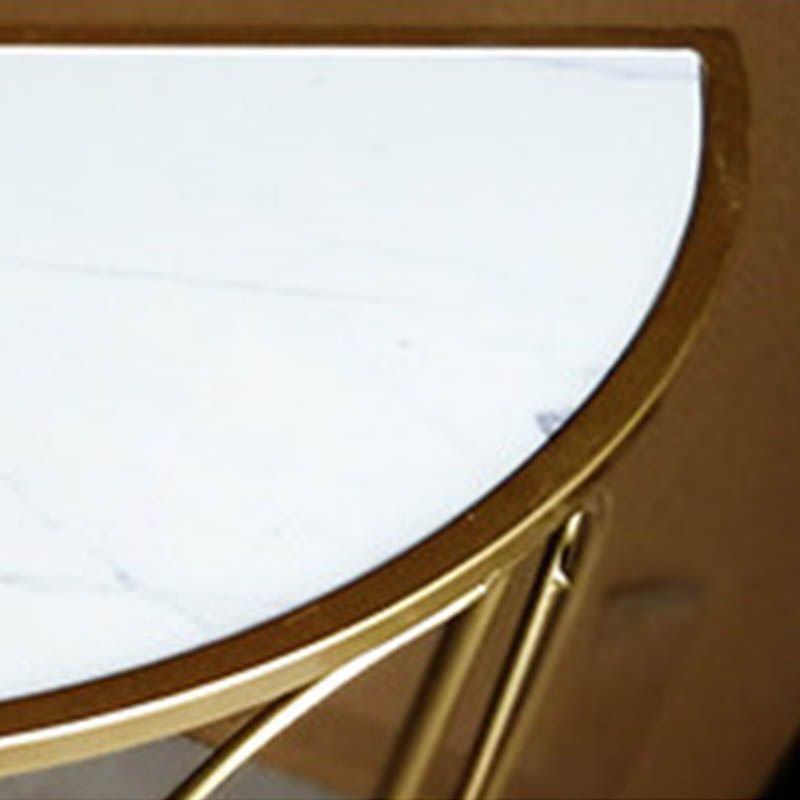 Modern Half Moon Console Table Stone Console Sofa Table in Gold and White